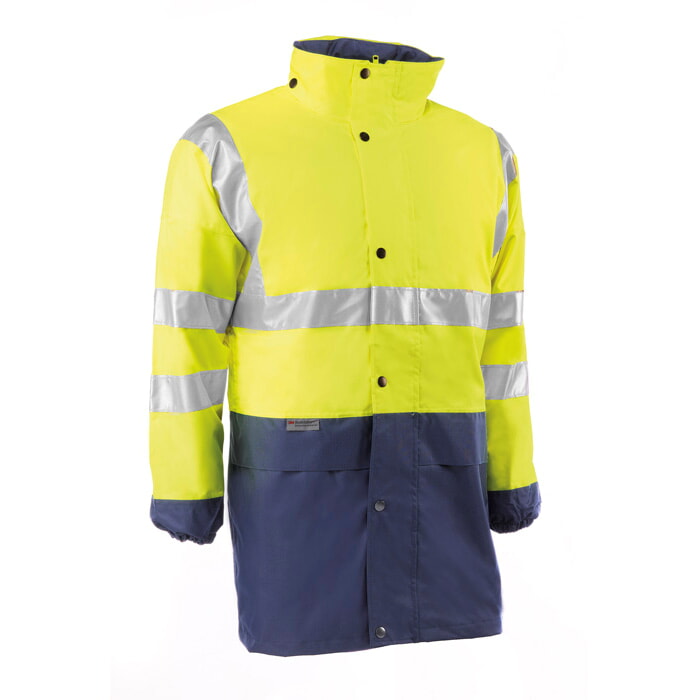 Traje Agua Alta Visibilidad de Poliester Recubierto de Pu, Bicolor Amarillo/Marino. Bandas 3M. Talla XL