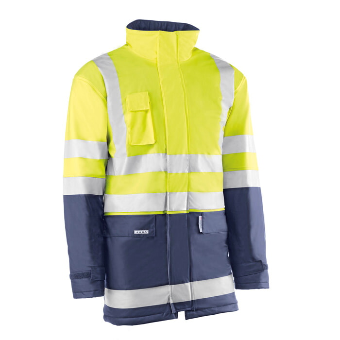Parka Pu Amarillo/Azul de Alta Visibilidad con Bandas Reflectantes de 3M. Talla 3XL