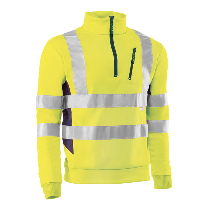 sudadera Alta Visibilidad. Color Amarillo con Laterales en Marino. Talla L