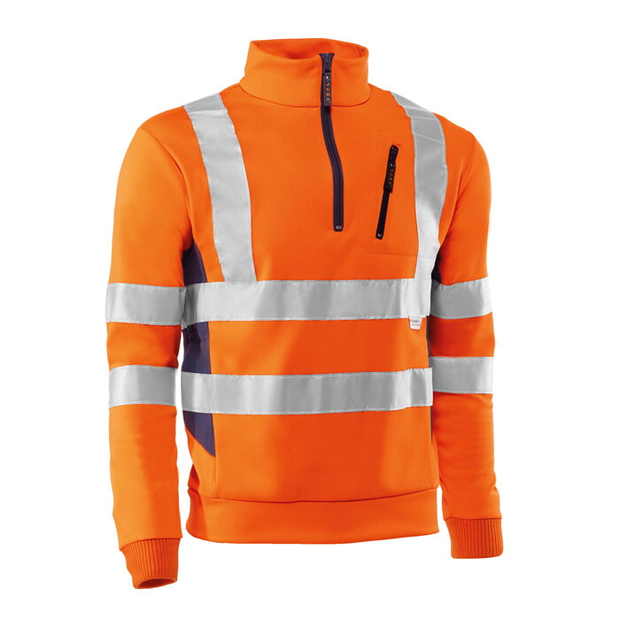 sudadera Alta Visibilidad. Color Naranja con Laterales en Marino. Talla L