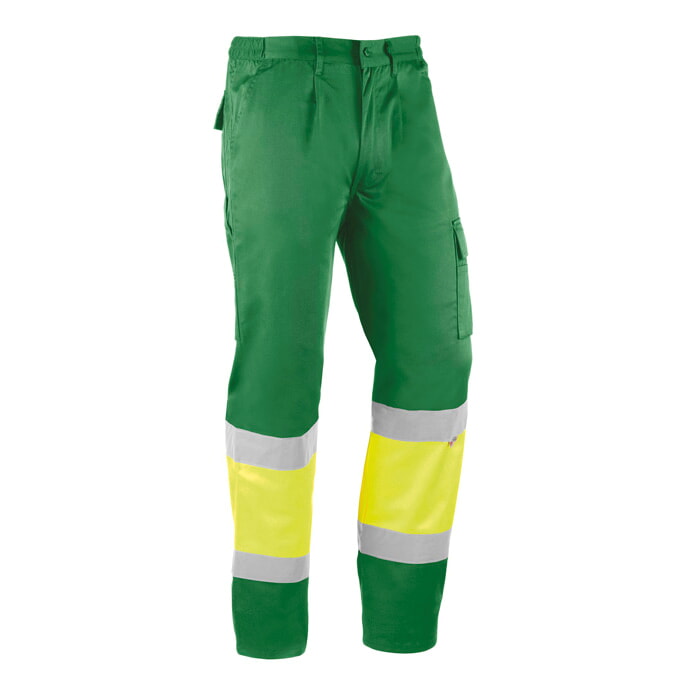 "Itaka" Pantalón Bicolor Verde con Banda Amarilla de Alta Visibilidad. Talla XXL