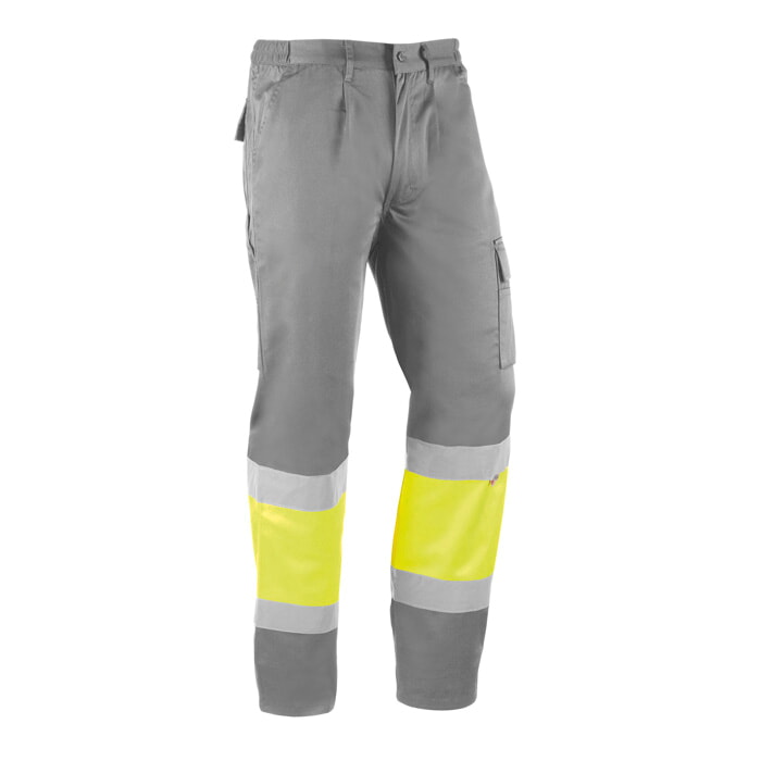 "Kioto" Pantalón Bicolor Gris con Banda Amarilla de Alta Visibilidad. Talla 3XL