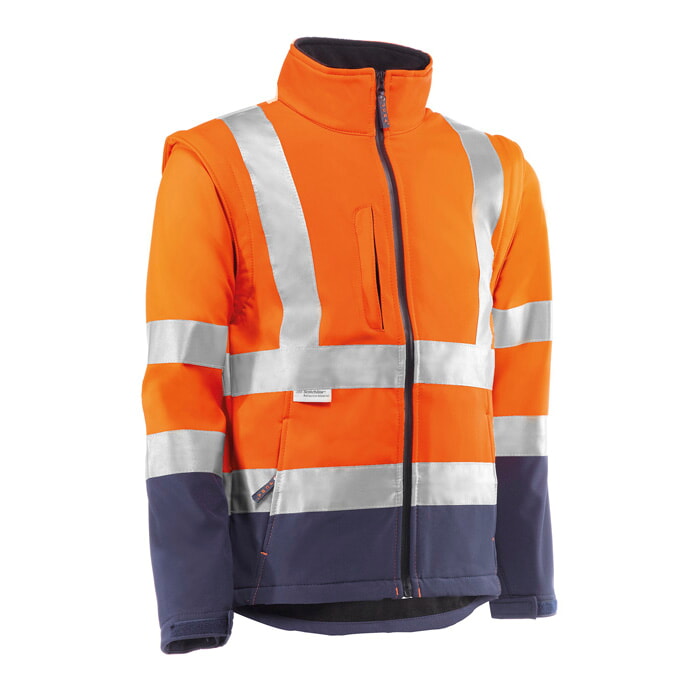 Chaqueta Forro Polar Softshell, Bandas 3M. Mangas desmontables. Color Naranja/Marino. Talla M